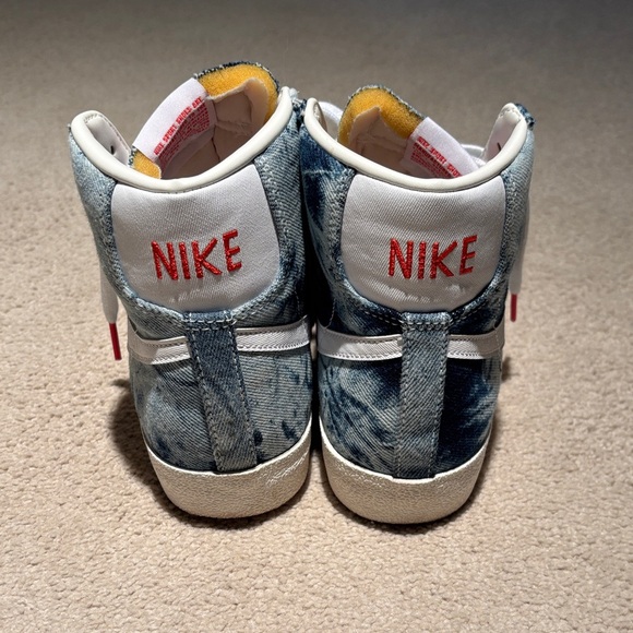 Nike Denim High Top Swoosh Sneakers in Washed Blue and White - Picture 3 of 4